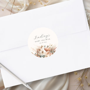Boho Floral Pampas Grass Baby Shower  Classic Round Sticker