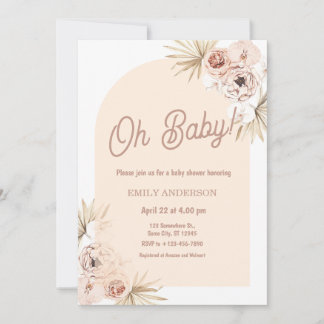Boho Floral Pampas Grass Baby Shower Invitation