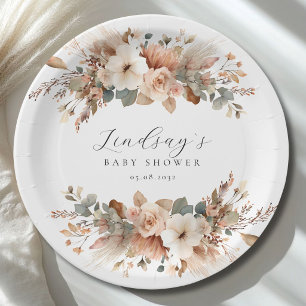 Boho Floral Pampas Grass  Baby Shower  Paper Plate