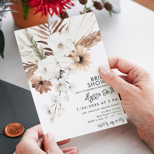 Boho Floral Pampas Grass Bridal Shower Invitation