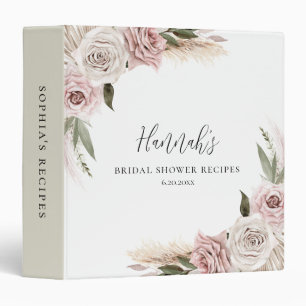 Boho Floral Pampas Grass Bridal Shower Recipe Book Binder