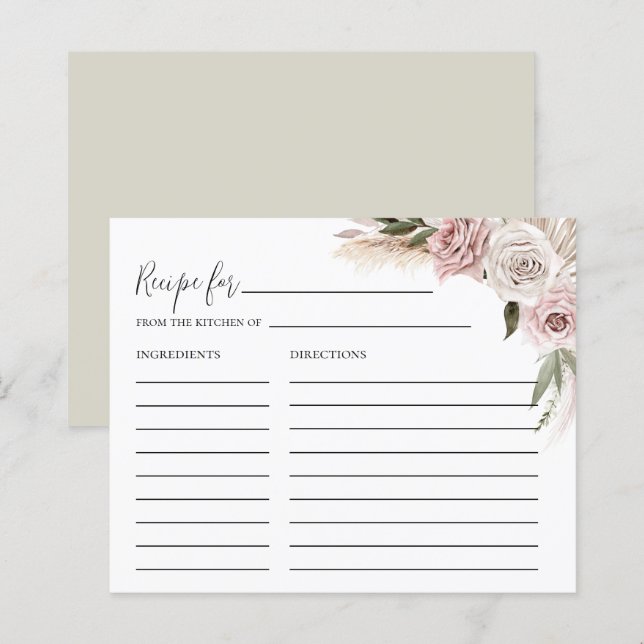 Boho Floral Pampas Grass Bridal Shower Recipe Card (Front/Back)
