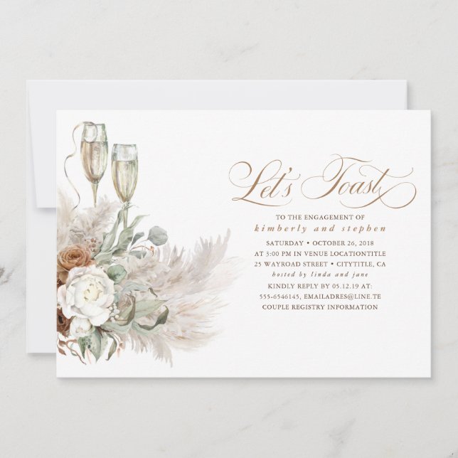 Boho Floral Pampas Grass Greenery Engagement Party Invitation (Front)