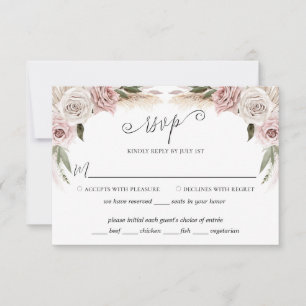 Boho Floral Pampas Grass Pink RSVP Card