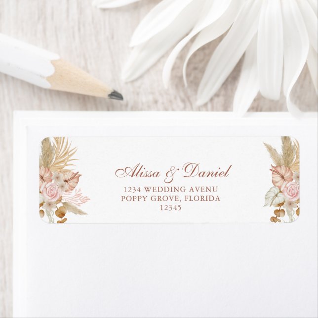 Boho Floral Pampas Grass Return Address (Insitu)