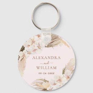 Boho Floral Pampas Grass Rustic Wedding Favour Keychain