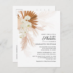 Boho Floral Pampas Grass Terracotta Baby Shower Invitation Postcard