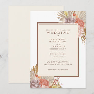Boho Floral Pampas Grass Wedding Invitation