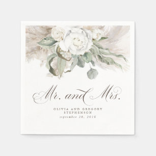Boho Floral Pampas Grass Wedding Napkin