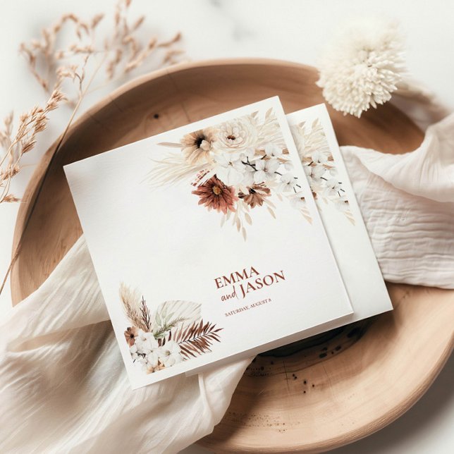 Boho Floral Pampas Grass Wedding Napkins (Creator Uploaded)