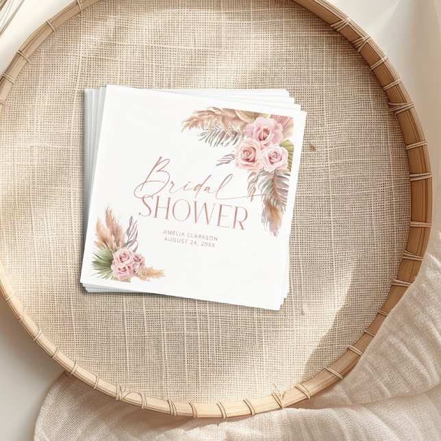 Boho Floral Pampas Rose Gold Napkin (Creator Uploaded)