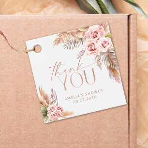 Boho Floral Pampas Rose Gold Thank You Favour Tags