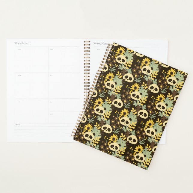 Boho Floral Pandas sur Brown - 1000Pandas par Aman (Devant avec enveloppe)