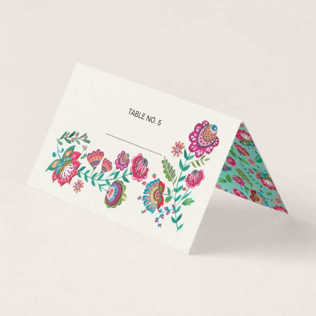Boho Floral | Paramètres de nom d'invité | Carte d (Devant)