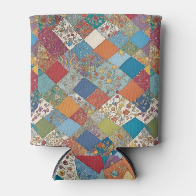 Boho Floral Patchwork Diamonds Can Cooler (Front)