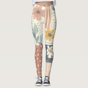 Boho Floral Patchwork in Terracotta and Sage Leggings