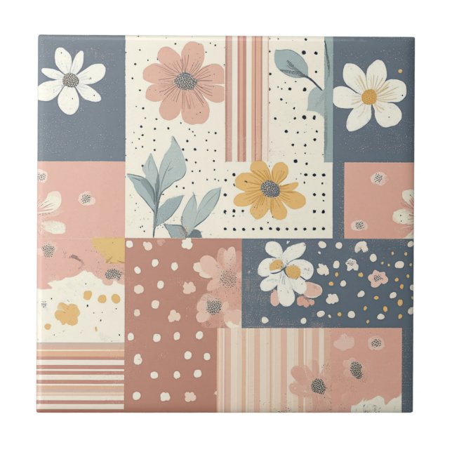 Boho Floral Patchwork in Terracotta and Sage Tile (Front)