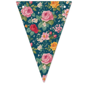 Boho Floral Patchwork Multi Flower Pattern Bunting Flags