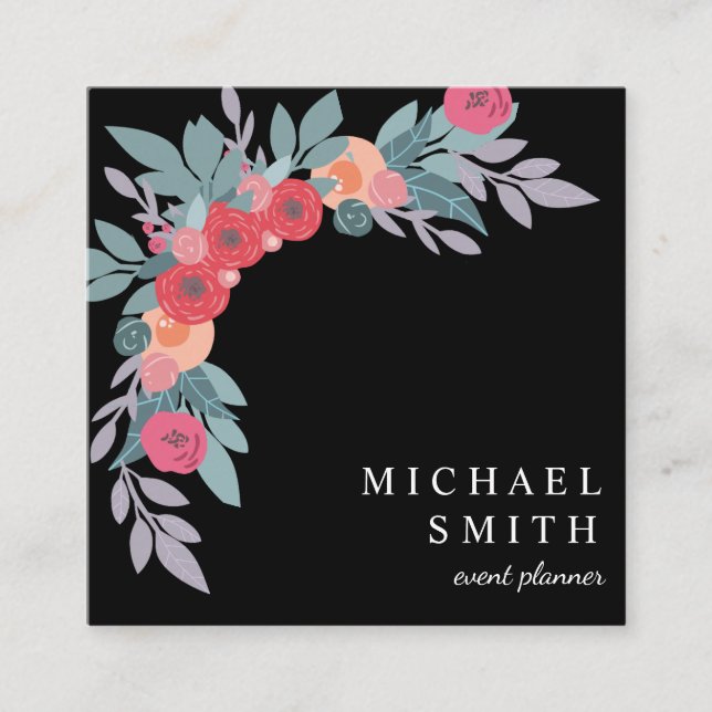 Boho Floral Pattern Blush Event Planner Square Business Card (Front)