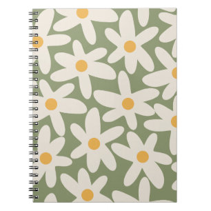 Boho Floral Pattern Contemporary Retro Modern Sage Notebook