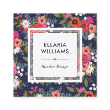 Boho Floral Pattern - Coral & Navy Blue