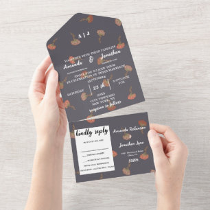 Boho Floral Pattern Design Monogram Wedding All In One Invitation