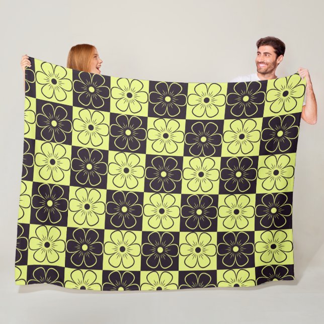 Boho Floral Pattern Purple Yellow Fleece Blanket (In Situ)