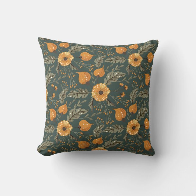 Boho Floral Pattern Throw Pillow (Front)