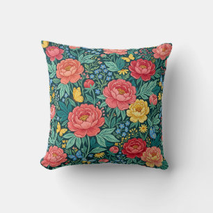 Boho Floral Peony Throw Pillow
