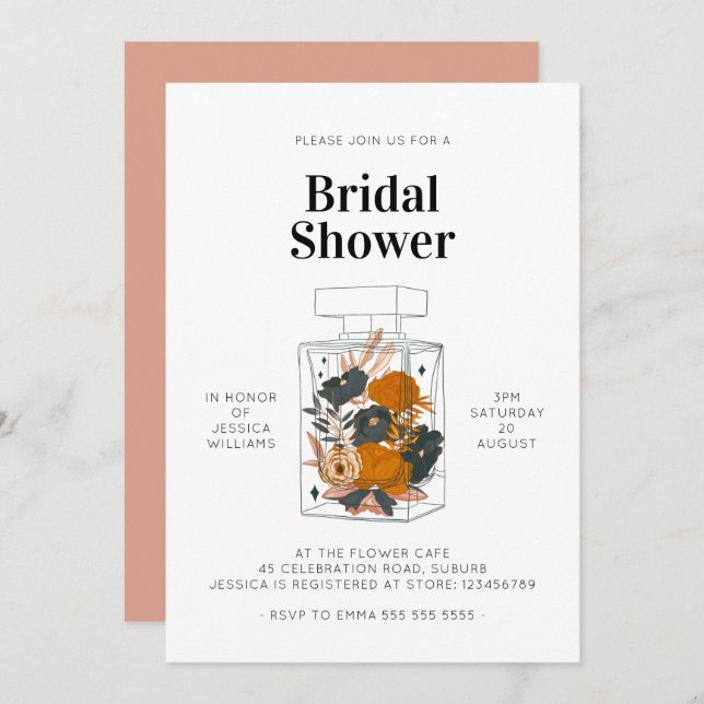 Boho Floral Perfume Brunch Bridal Shower Invitation (Front/Back)