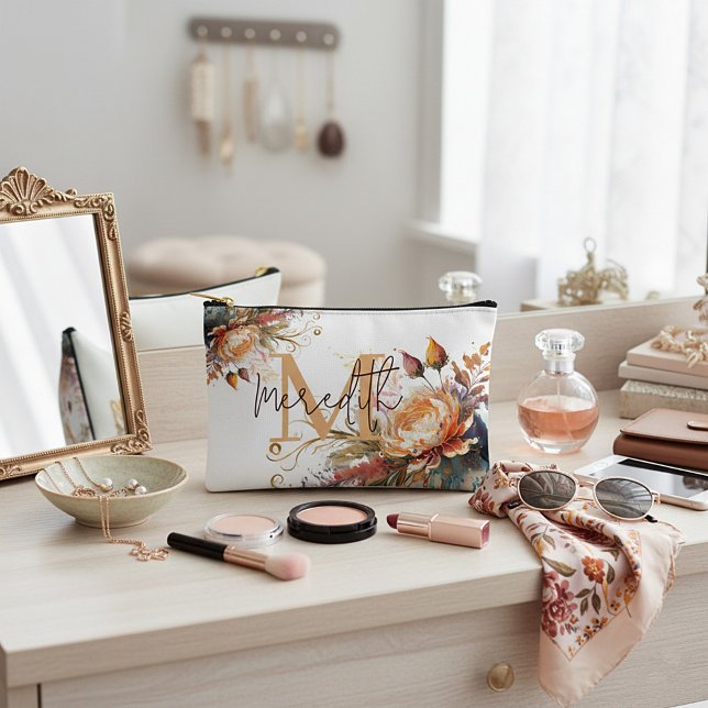 Boho floral personalized accessory pouch (Creator Uploaded)