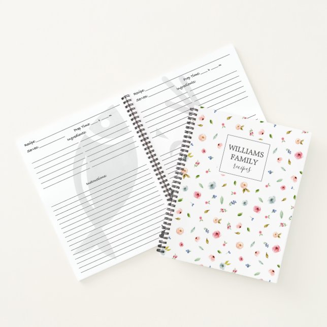 Boho Floral Personalized Family Recipe Book Blush (Inside)