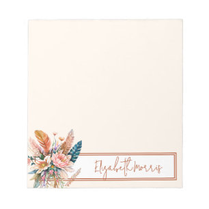 Boho floral personalized notepad