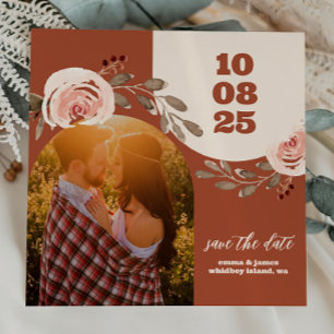Boho Floral Photo Enregistrer la carte Date Burnt 