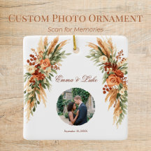 Boho Floral Photo QR Code Ornament | Personalized