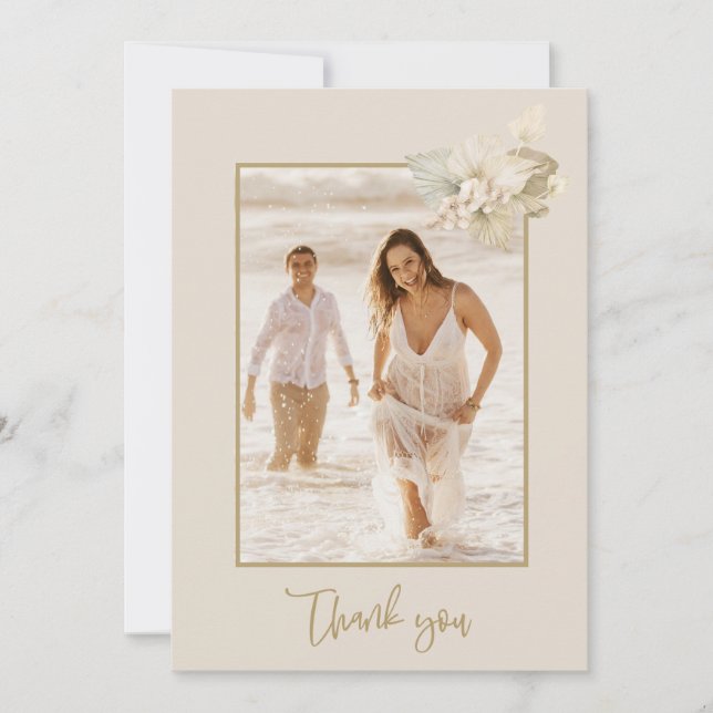 Boho Floral Photo Wedding Thank You Card (Front)