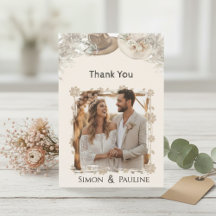 Boho Floral Photo Wedding Thank You Card