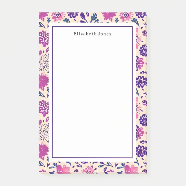 Boho Floral Pink and Purple Pattern Ombre Post-it Notes (Front)