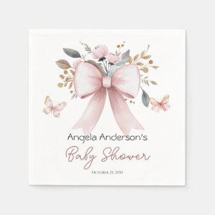 Boho Floral Pink Bow Girl Baby Shower Napkin