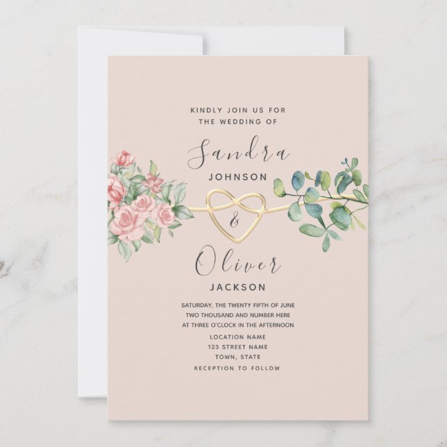 Boho Floral Pink Dusty Rose Wedding Invitation (Front)