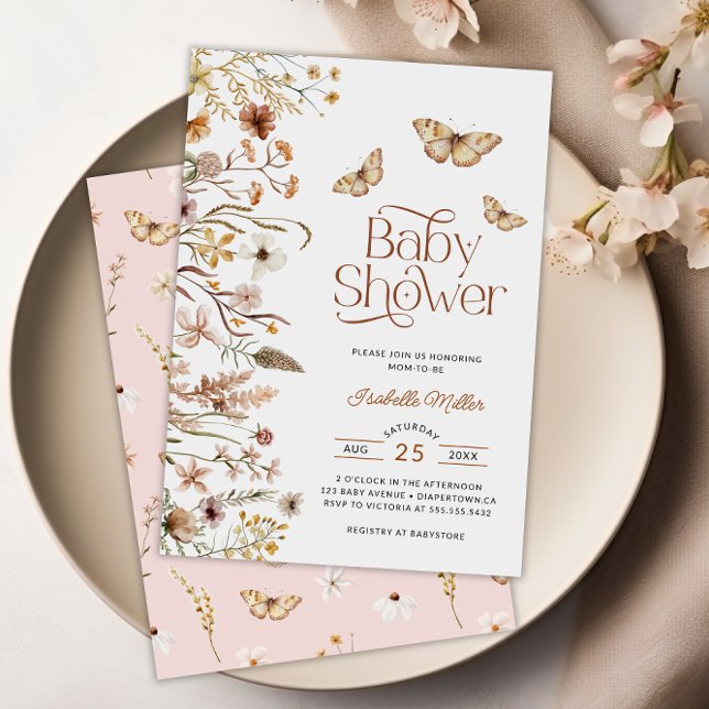 Boho Floral Pink Girl Baby Shower Invitation (Creator Uploaded)