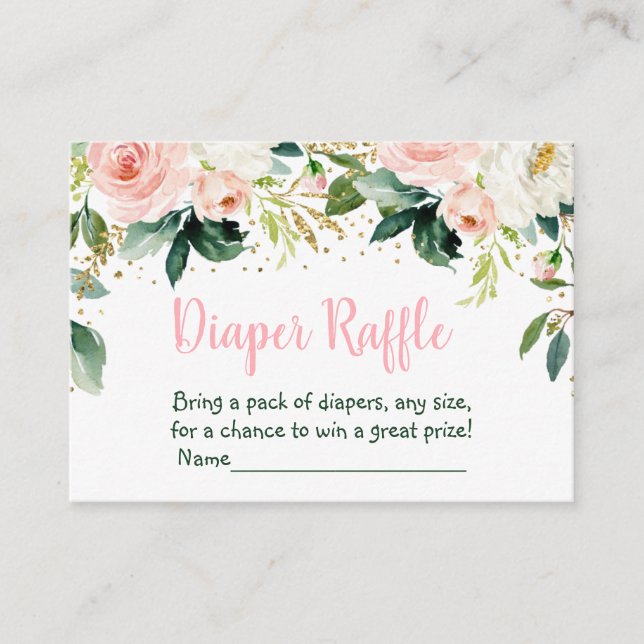 Boho Floral Pink Gold Baby Shower Diaper Raffle Enclosure Card (Front)