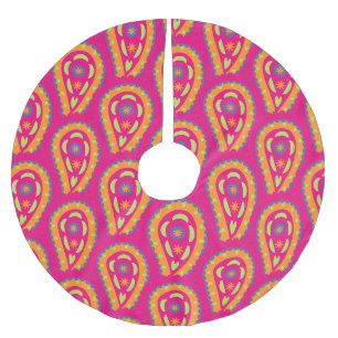Boho Floral Pink Motif Brushed Polyester Tree Skirt
