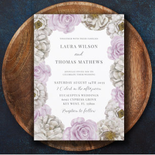Boho Floral Pink & Off White Watercolor Wedding In Invitation