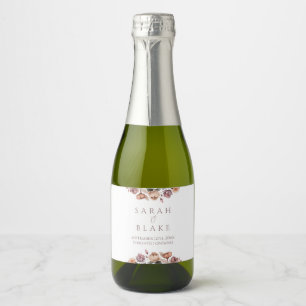 Boho Floral Pink Rose Wedding Mini Sparkling Wine Label