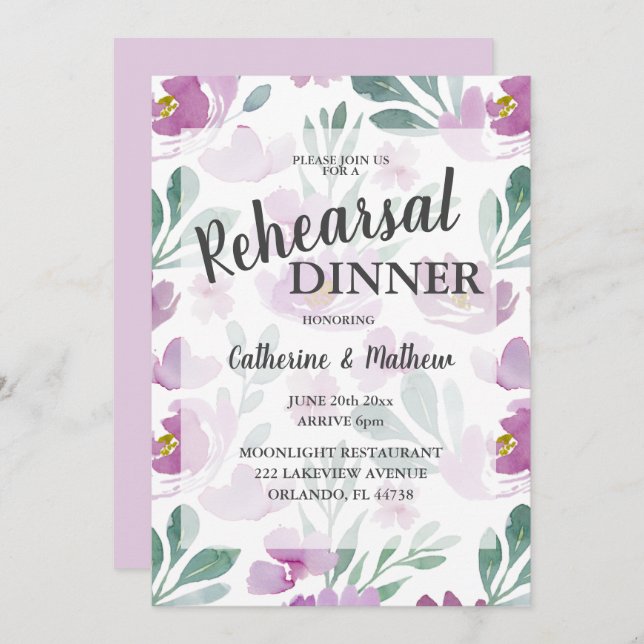 Boho Floral Pink Wedding Rehearsal Dinner  Invitation (Front/Back)