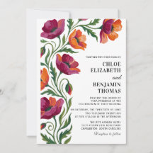Boho Floral Poppy Hand Painted Wedding 