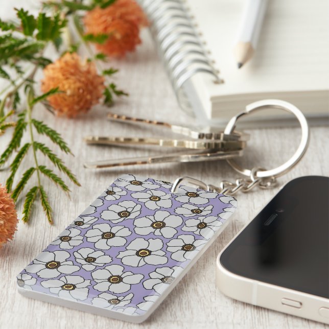 Boho Floral Print With Name  Keychain (Front Right)