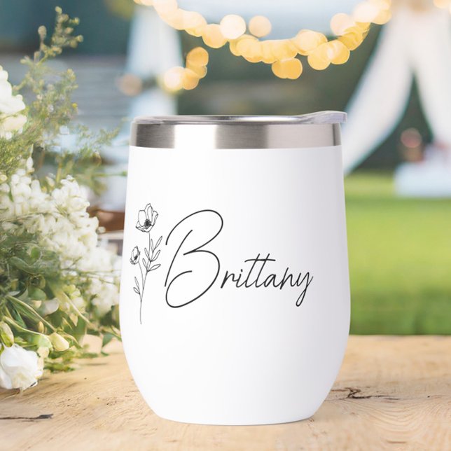 Boho Floral Proposition d'aide d'État personnalisé (Personalized Bridesmaid Wine Tumbler with Name, Wedding Party Gifts, Bachelorette Favors)