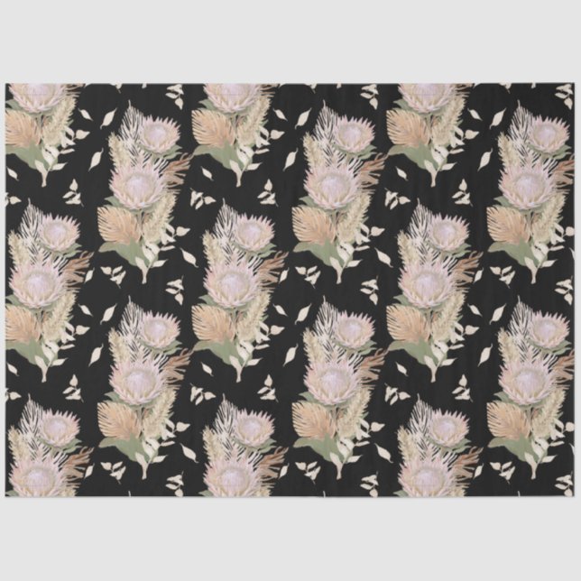 BOHO Floral Protea Pampas Grass Foliage Decoupage Tissue Paper (Front)